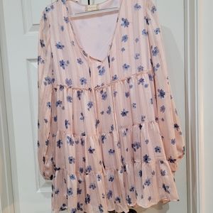 Light Pink and blue floral long sleeve dress